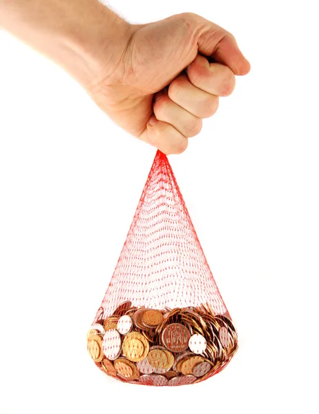 De hand houdt een zak geld — Stockfoto