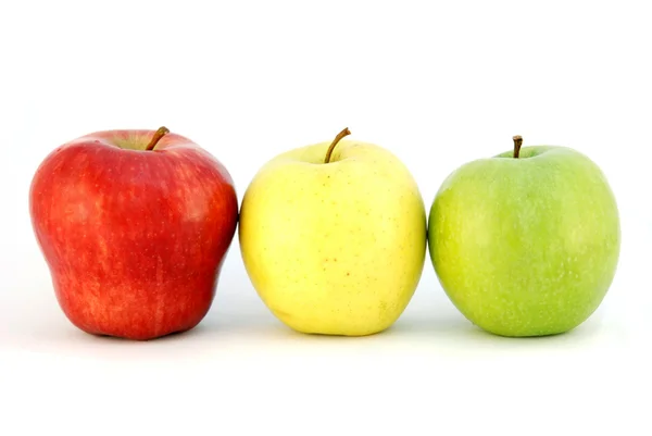 stock image Three apples different colors looks like