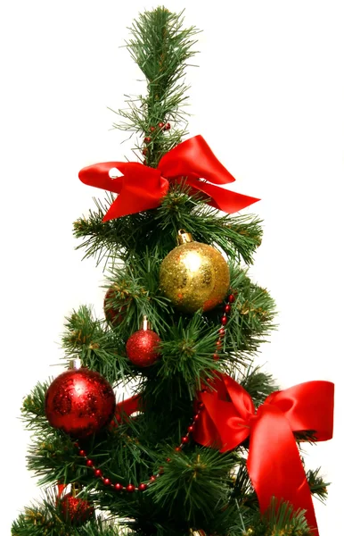 Γούνα χριστουγεννιάτικου δέντρου με φωτεινά Χριστούγεννα μπάλα — Φωτογραφία Αρχείου