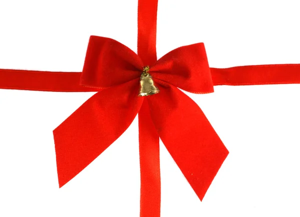 Big red holiday bow with bell — Stock Photo, Image