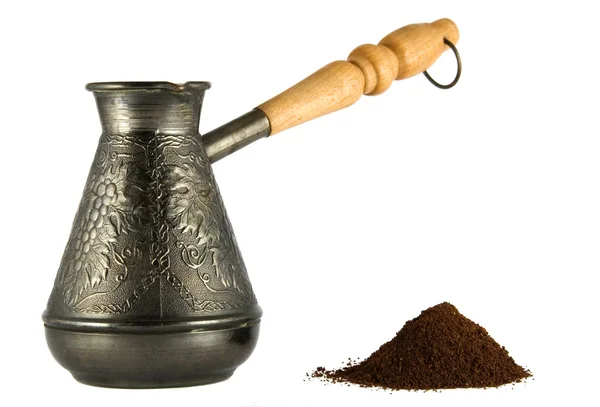 Cezve met koffie poeder — Stockfoto