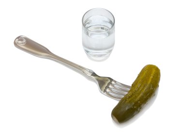 Glass of vodka and a cucumber clipart