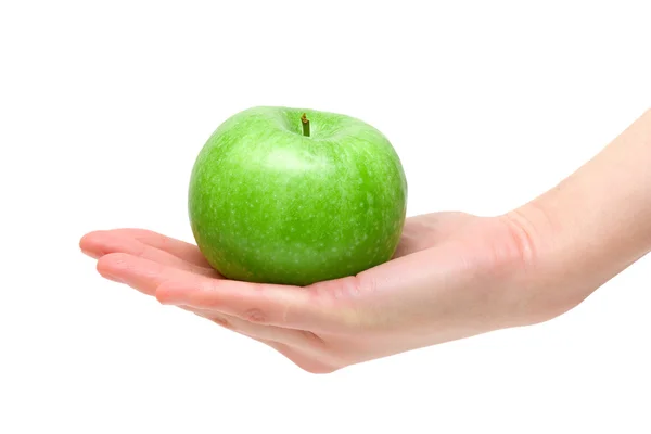 Groene appel in de hand — Stockfoto