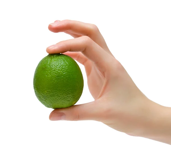 Green lime in hand — Stock Photo, Image