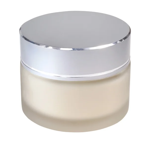 Frasco de nata cosmética em backgroun branco — Fotografia de Stock