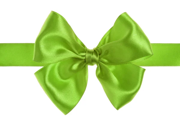 Arc ruban satin cadeau vert sur bac blanc Photo De Stock