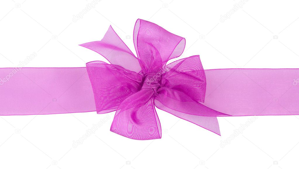 Pink gift chiffon ribbon bow on white ba