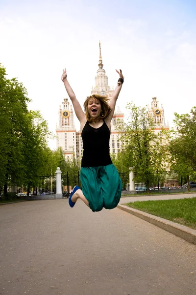 Pretty student in front of the Moscow St — Stock Photo, Image