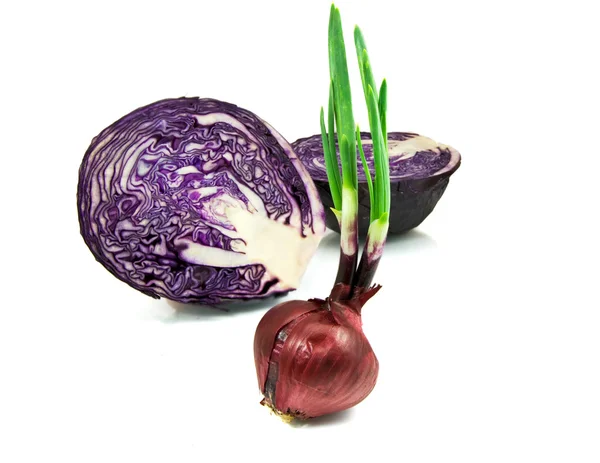 Cabbage and Green onion isolated on whit — Stock Photo, Image