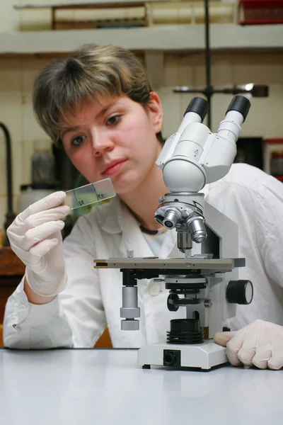 Επιστήμονας και μικροσκόπιο — Φωτογραφία Αρχείου