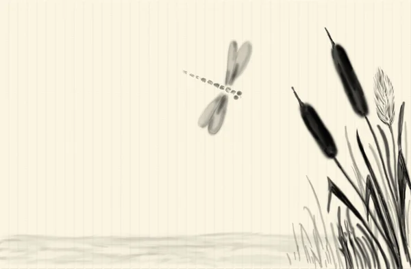 Dragonfly en suikerriet — Stockfoto
