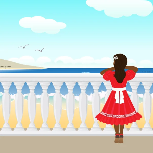 The little girl and sea — Stock Vector