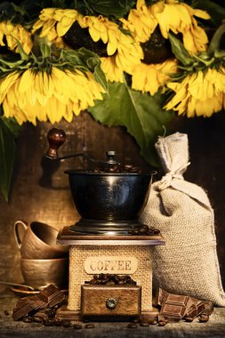 Stiill life with Antique coffee grinder clipart