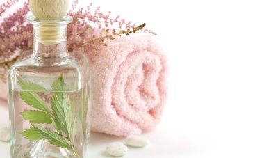 Jar with fresh leaves and towel clipart