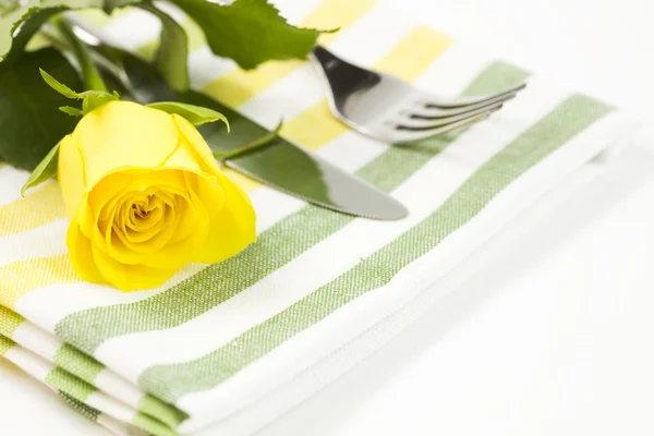 Place setting with yellow rose — Stock Photo, Image