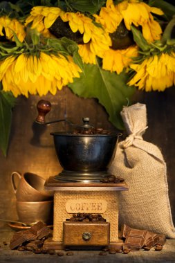 Stiill life with Antique coffee grinder clipart