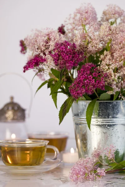 Herbal tea and flowers — Stock Photo, Image