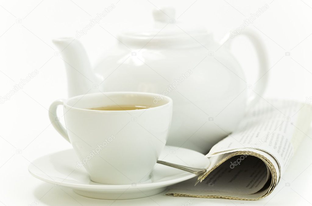 Morning cup of tea and press on white
