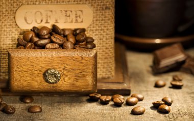 Stiill life with Antique coffee grinder clipart