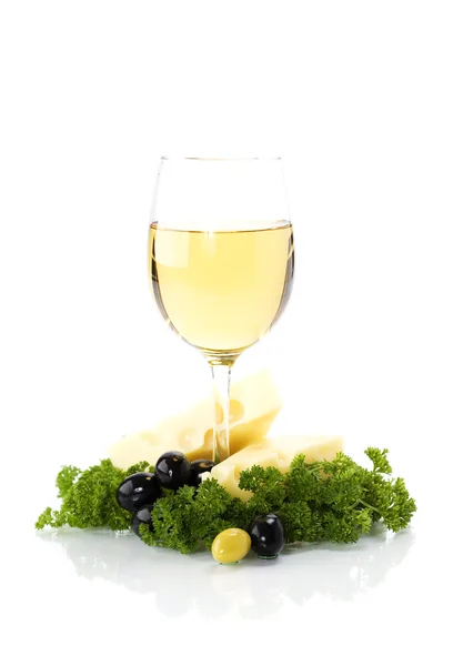 Sýr a bílé víno — Stock fotografie