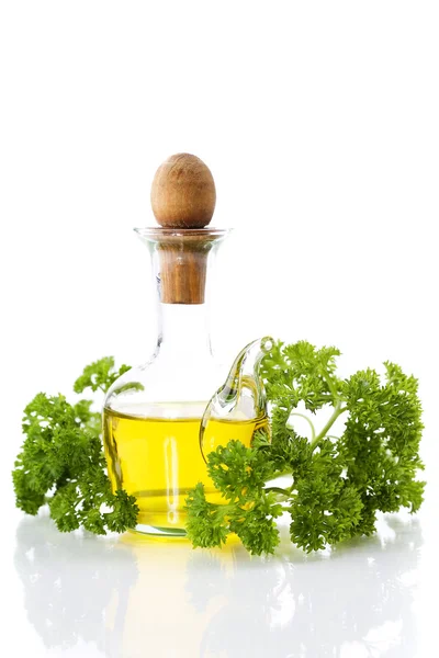 Olivový olej a petrželkou — Stock fotografie