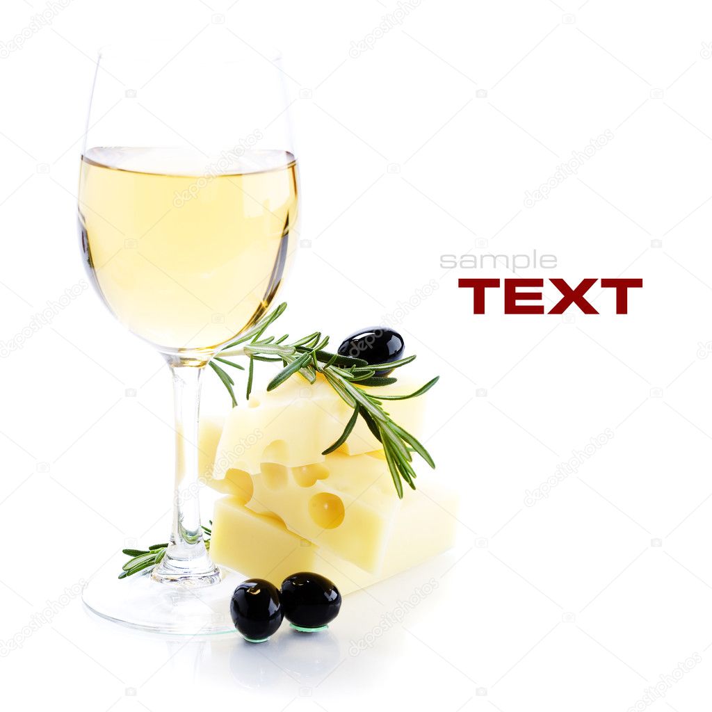 Olives, cheese and white wine