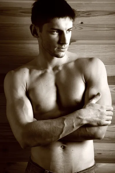 Sepia retrato de musculoso gay — Foto de Stock