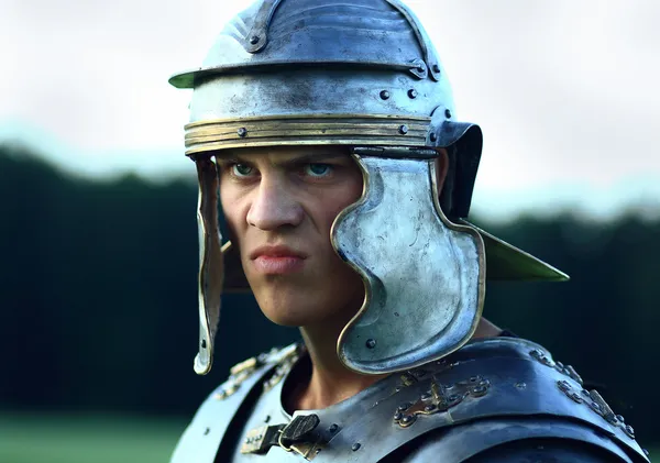 Ρωμαίοι στρατιώτες. πρόσωπο κινηματογραφήσεων σε πρώτο πλάνο. — Φωτογραφία Αρχείου