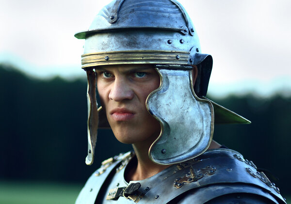 Roman soldiers. Close-up face.