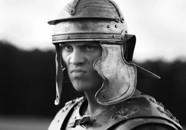 Romerska soldater. närbild face. — Stockfoto