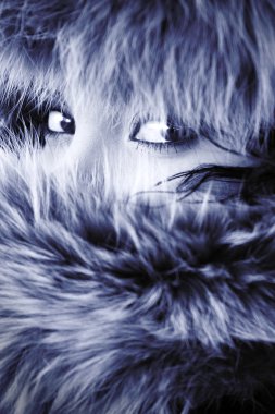 Young elegant girl hide in fur. clipart