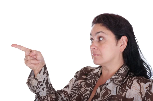 Mujer señala un dedo —  Fotos de Stock