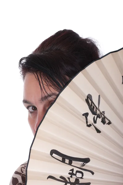 stock image Woman is closed by a fan