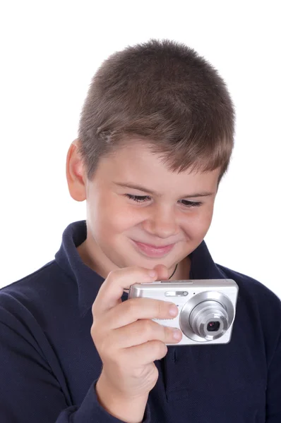 Маленький мальчик с камерой — стоковое фото