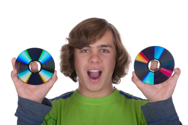 Έφηβος κατέχει δύο δίσκους για εγγραφή — Φωτογραφία Αρχείου