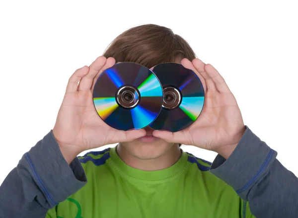 Adolescent détient un disque d'ordinateur pour enregistreur — Photo
