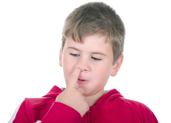 Petit garçon pique dans un nez — Photo