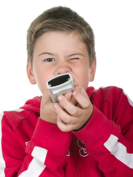 Çocuk tutan bir kontrol paneli — Stok fotoğraf
