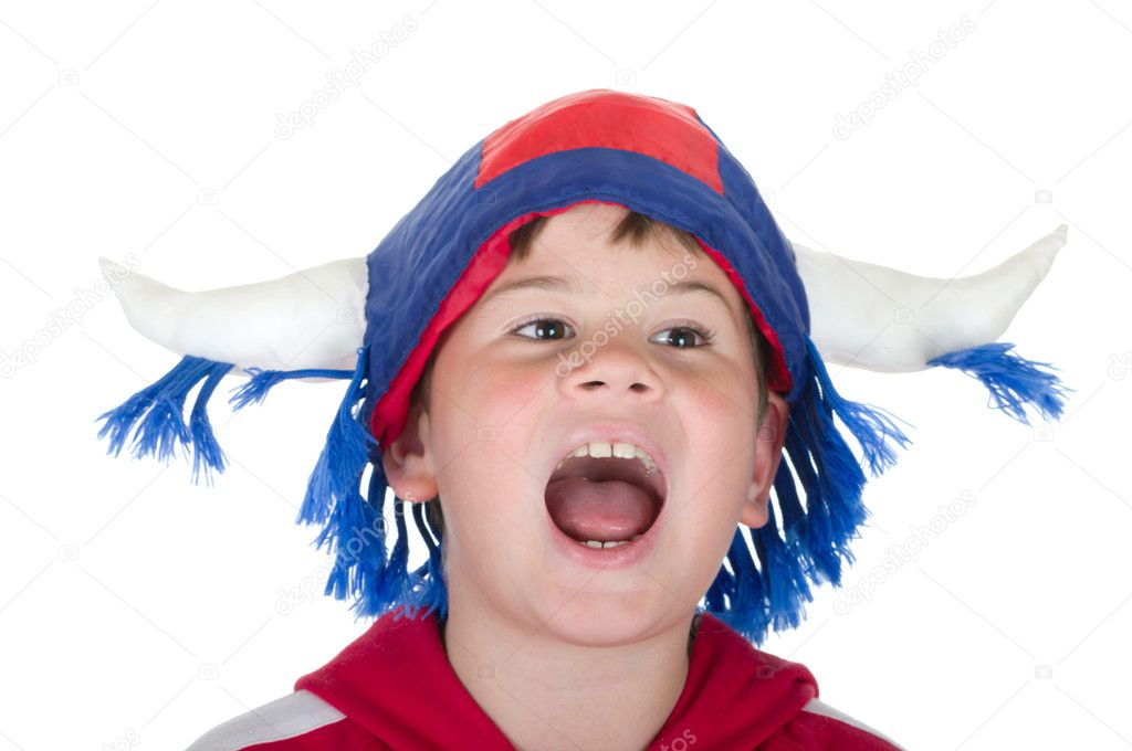 Boy in a fan helmet