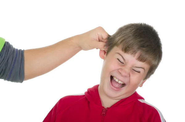 Μικρό αγόρι τράβηγμα για ένα αυτί — Φωτογραφία Αρχείου