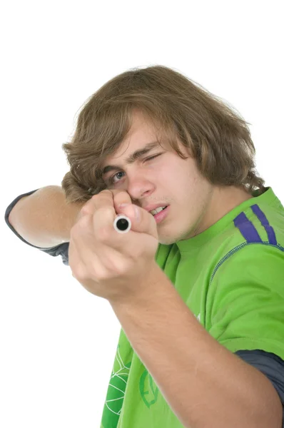 Teenager with a pipe — Stock Photo, Image
