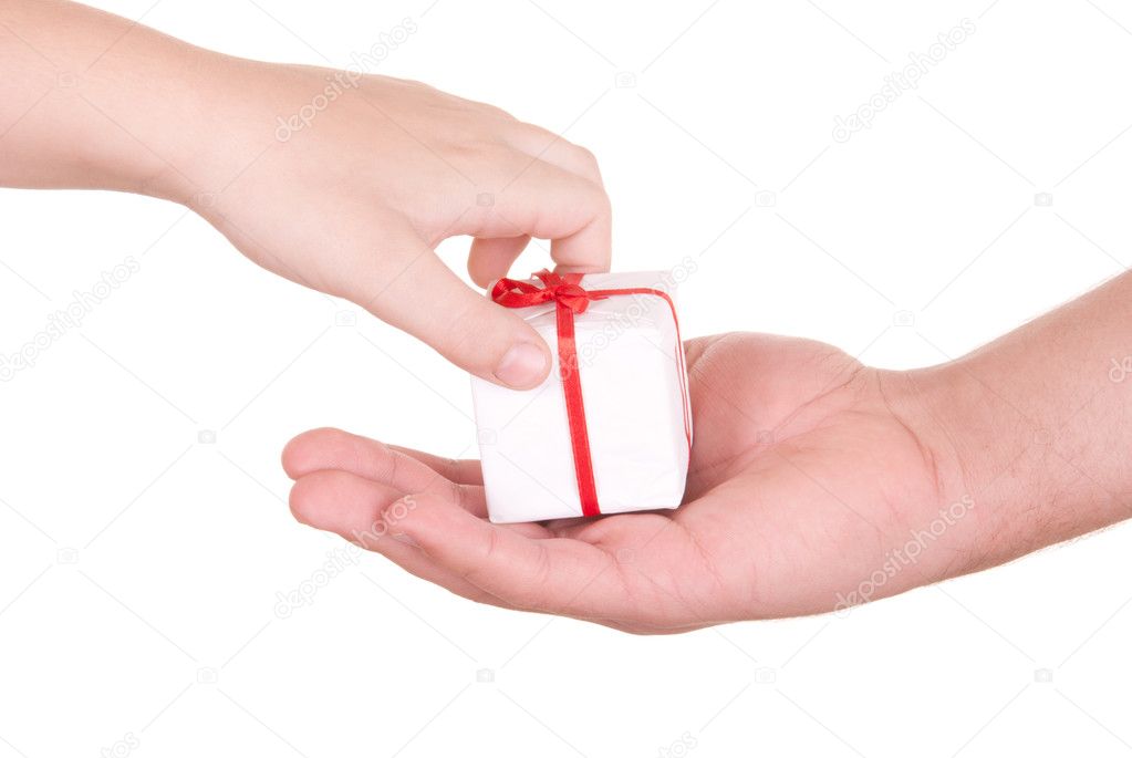 Two hands and box with gift