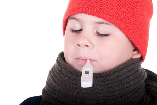 Rapaz leva temperatura — Fotografia de Stock