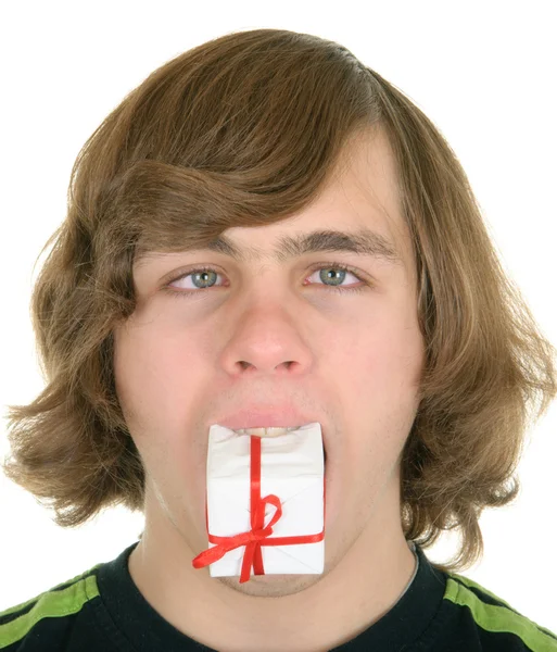 Teenager holds teeth gift — Stock Photo, Image