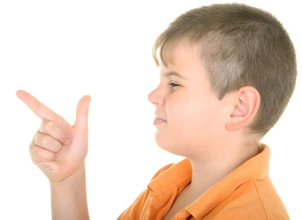 Boy points finger — Stock Photo, Image
