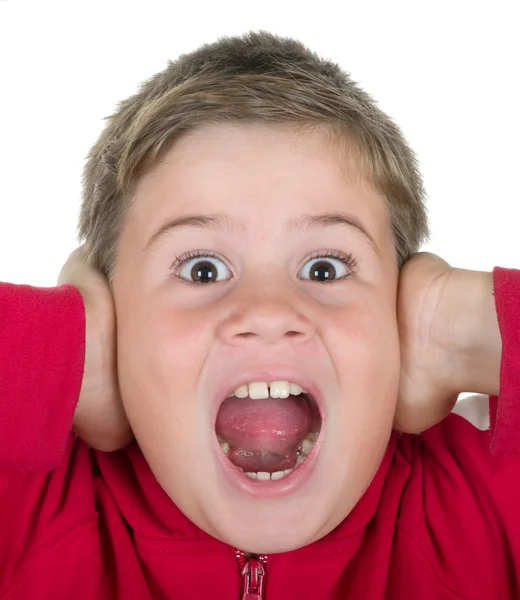 Boy closes ears — Stock Photo, Image