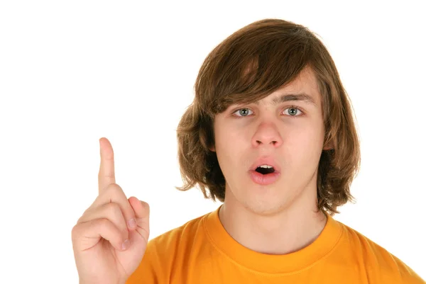 Adolescente con el dedo levantado — Foto de Stock