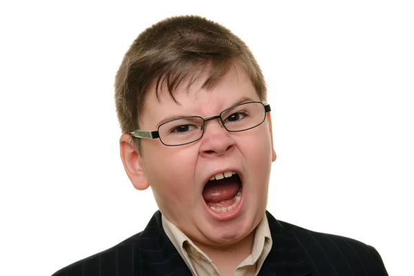 Shouting boy in glasses — Stock Photo, Image