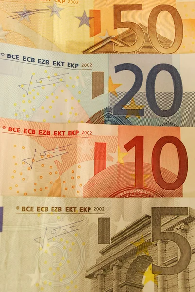 50, 20, 10 і 5 євро рахунки — стокове фото