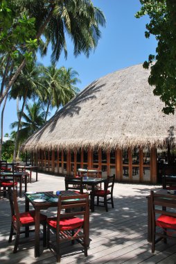 Beach restaurant view in Maldives clipart